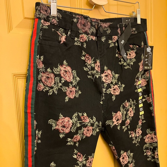 Ciudado con el perro Mexico floral flower print denim jeans pants 13 large - Picture 2 of 5